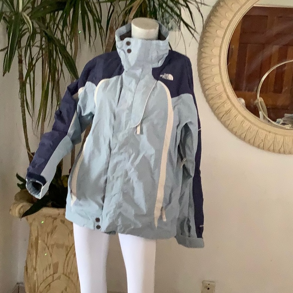 The North Face Light Blue and Navy Colorblock Waterproof Jacket